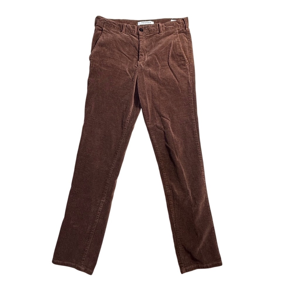 PacSun Mens Slim Chino Corduroy Pants Brown 29x30 Casual Trousers-2141